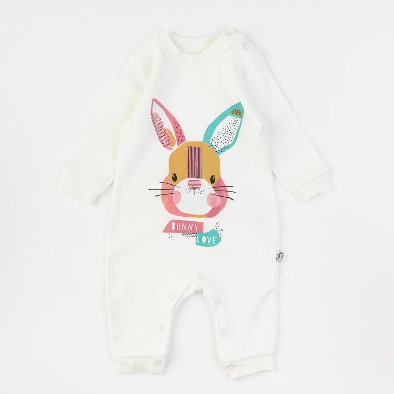 Baby overalls with long sleeves For a girl  Baby Mi   Bunny Love  White