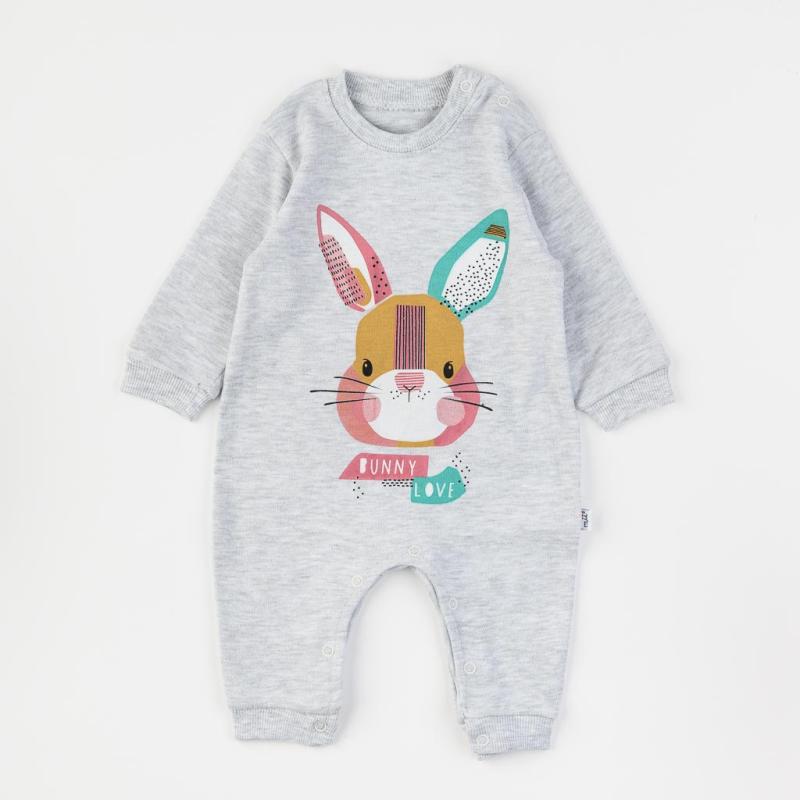 Baby overalls with long sleeves For a girl  Baby Mi   Bunny Love  Gray