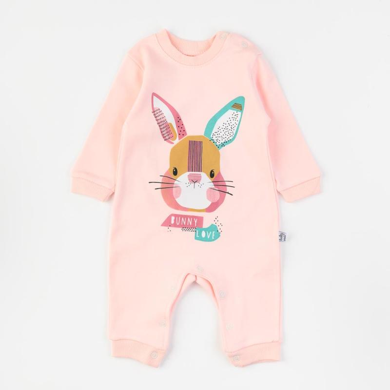 Baby overalls with long sleeves For a girl  Baby Mi   Bunny Love  Peach