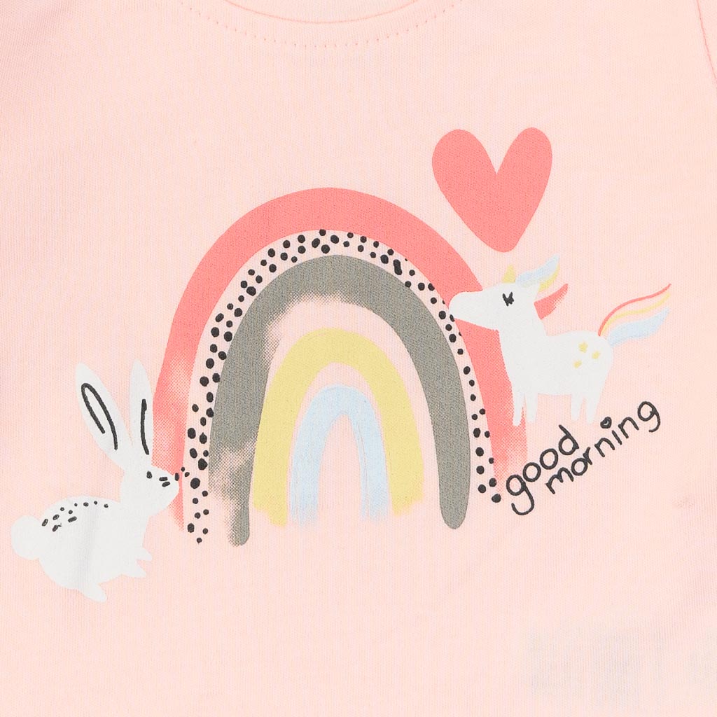 Бебешка блуза за момиче Miniworld Good Morning Rainbow Праскова