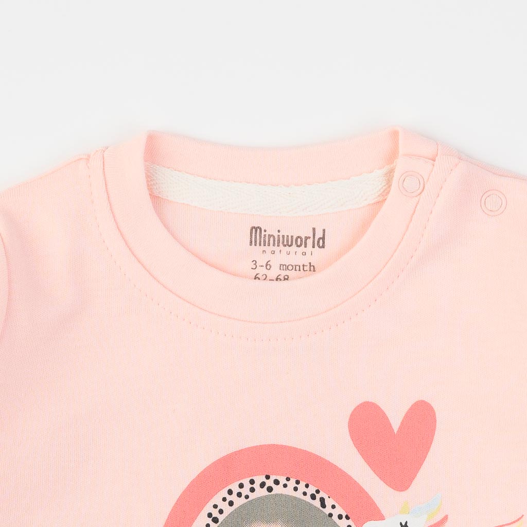 Бебешка блуза за момиче Miniworld Good Morning Rainbow Праскова