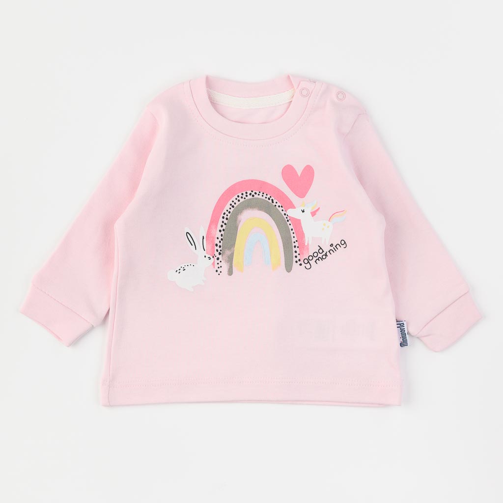 Бебешка блуза за момиче Miniworld Good Morning Rainbow Розова