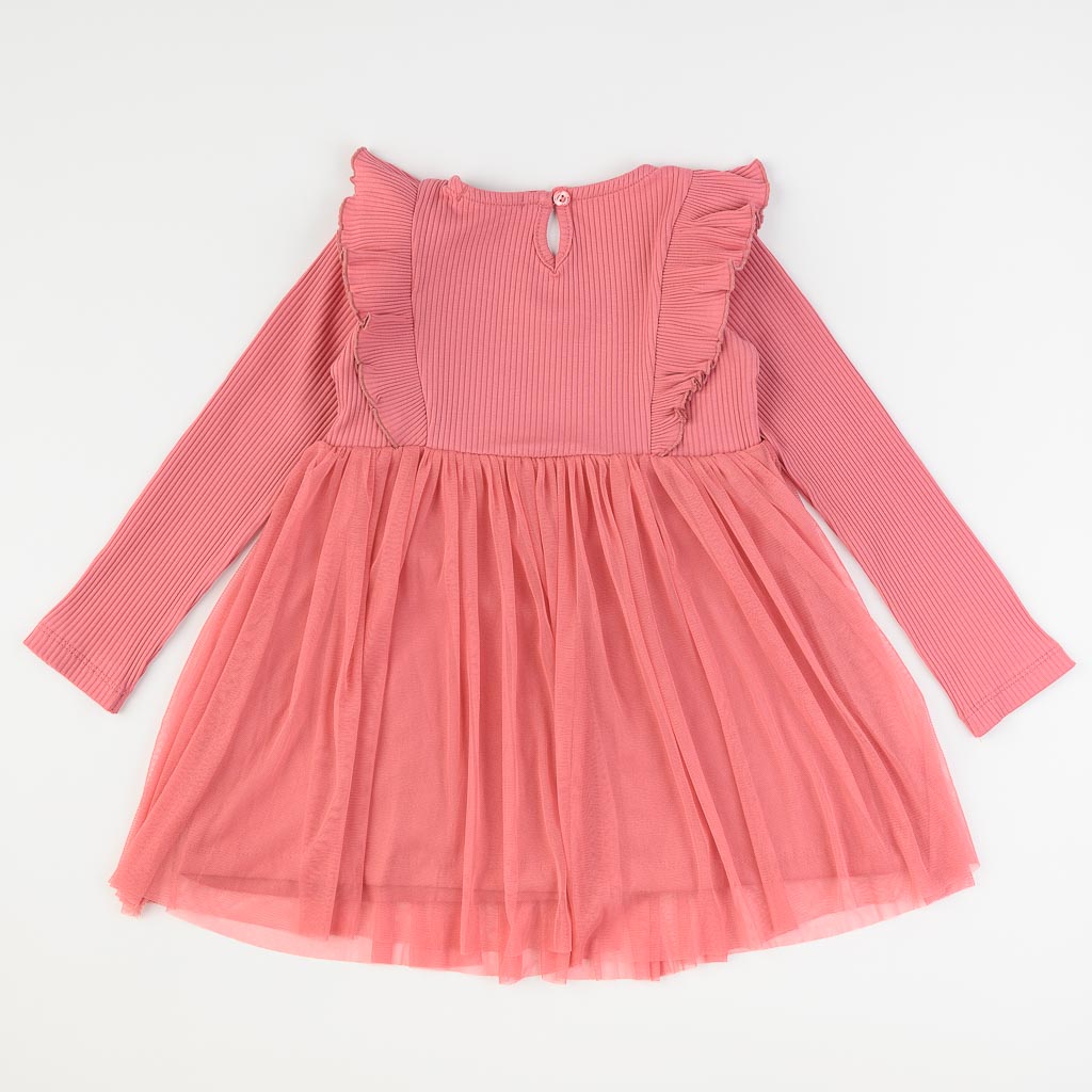 Παιδικο φορεμα аπό τρικο με τουλι  Breeze Simple Pink  Ροζε