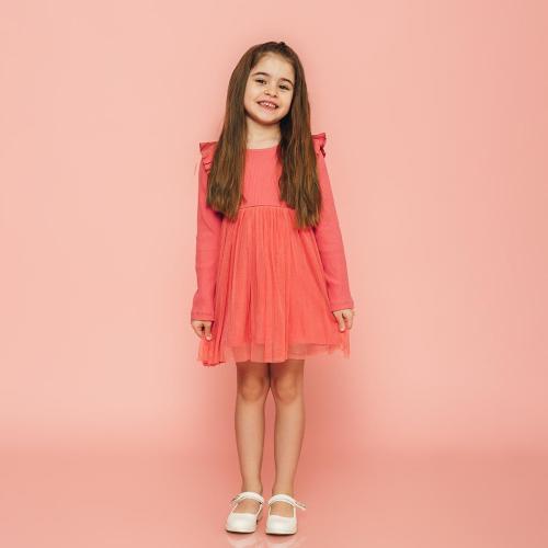 Παιδικο φορεμα аπό τρικο με τουλι  Breeze Simple Pink  Ροζε