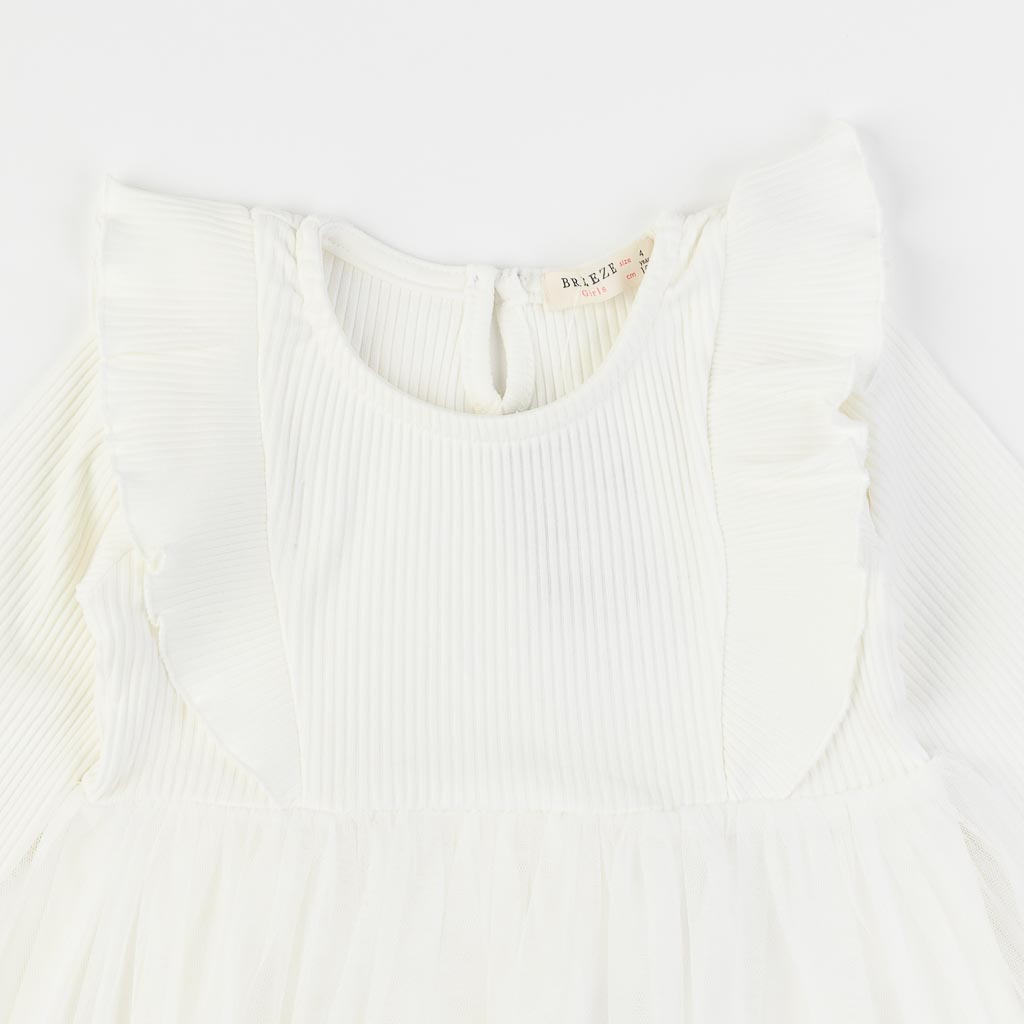 Детска рокля от трико с тюл Breeze Simple White Бяла