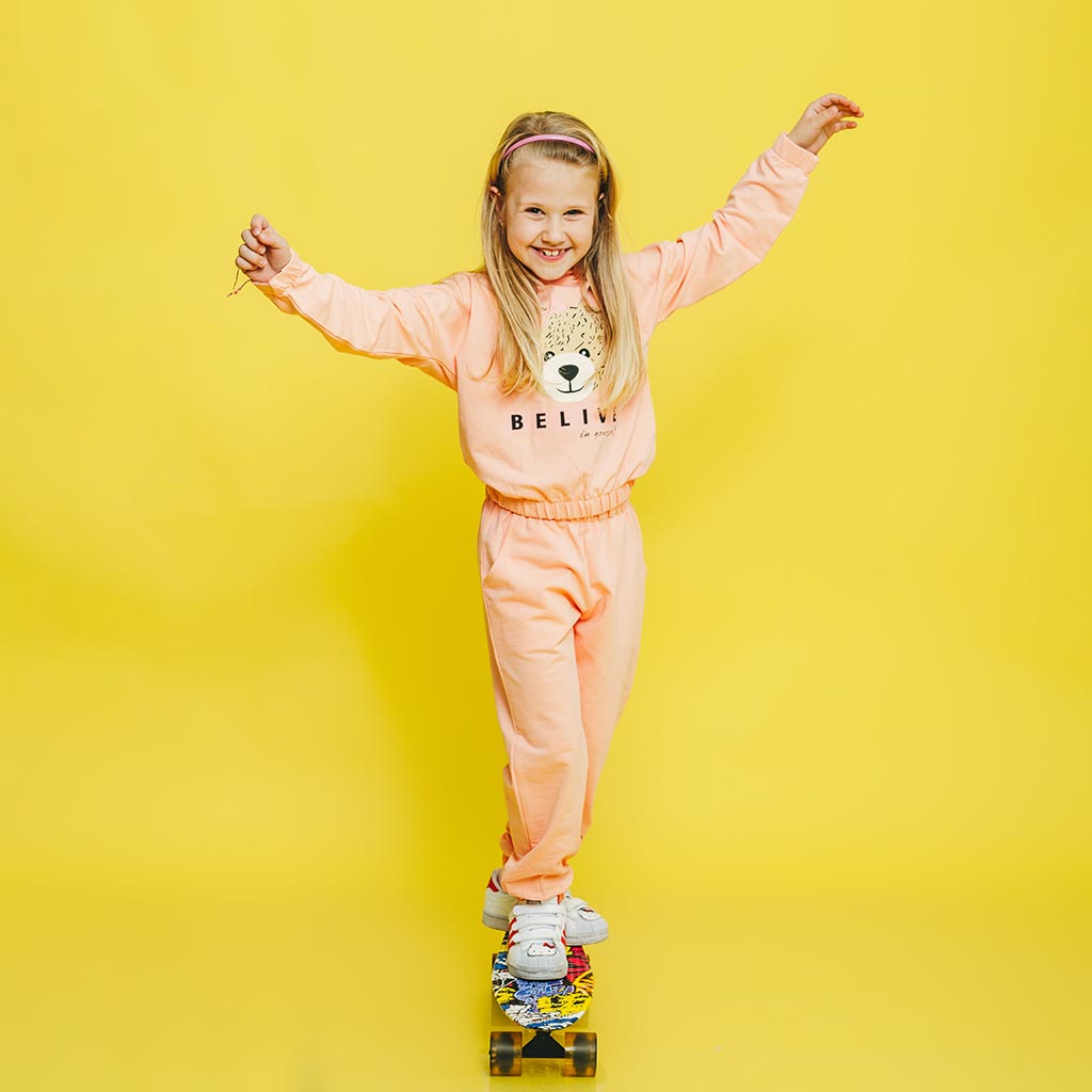 Παιδικο αθλητικο σετ Αθλητική μπλούζα με κουκούλα με φορμα Για Κορίτσι  Breeze Belive  Ροδακινι