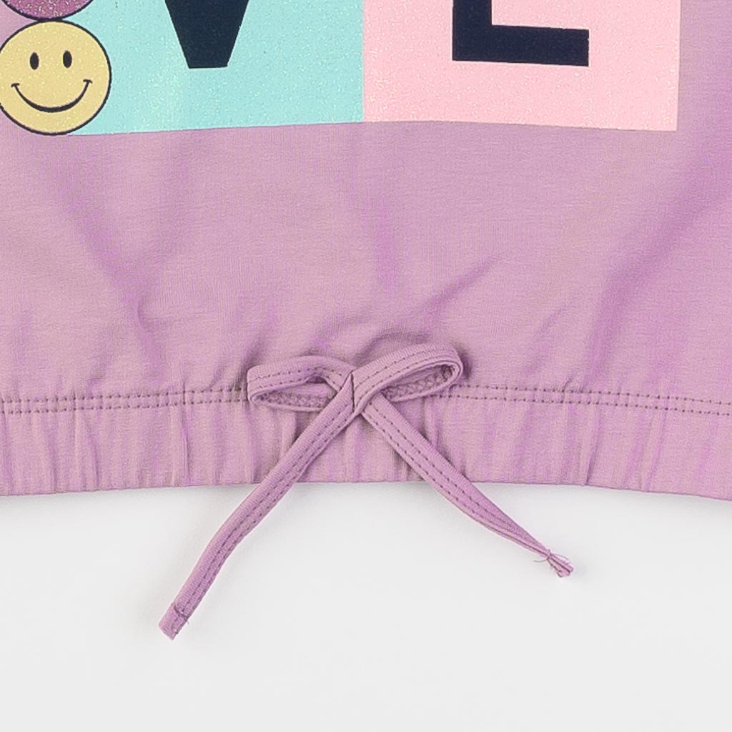 Детски спортен комплект блуза и клин за момиче Breeze Emoji Лилав