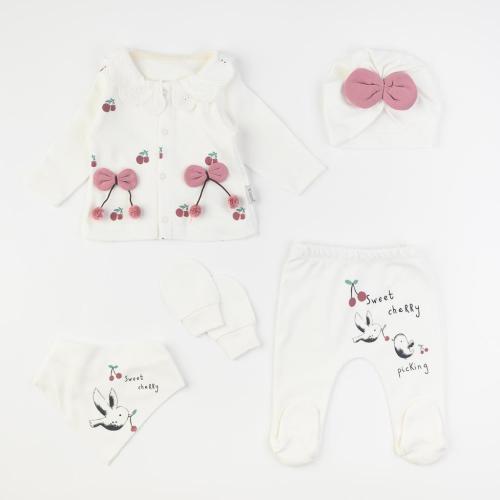 Комплект за новородено момиче 5 части Mini Baby Cherry baby Бял