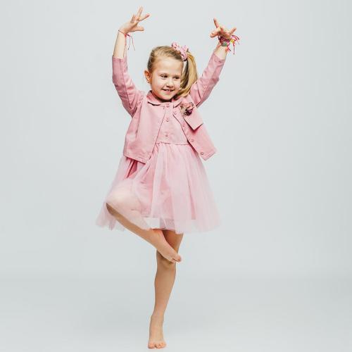 Παιδικο φορεμα με τουλι με Μπουφάν  Lilax   Rose  Ροζε