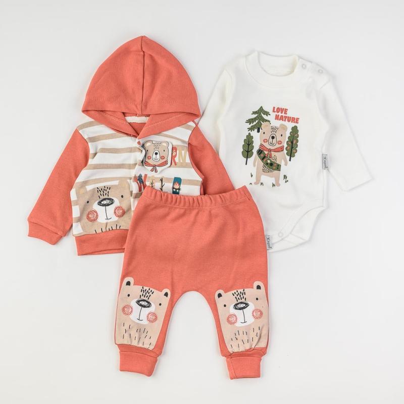 Бебешки комплект суитшърт панталонки и боди  момче Mini Baby Love Nature Оранжев