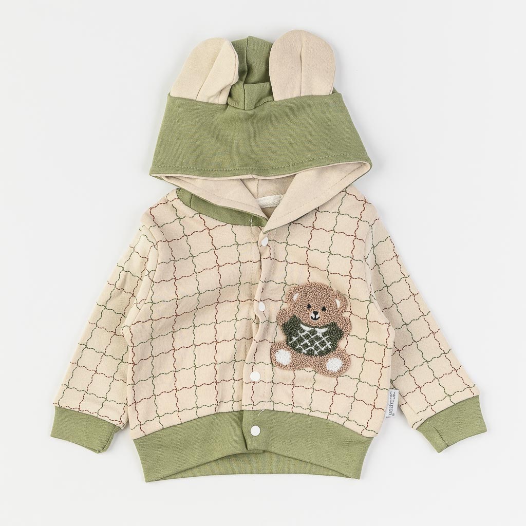 Бебешки комплект суитшърт панталонки и боди за момче Mini Baby Green Teddy Зелен
