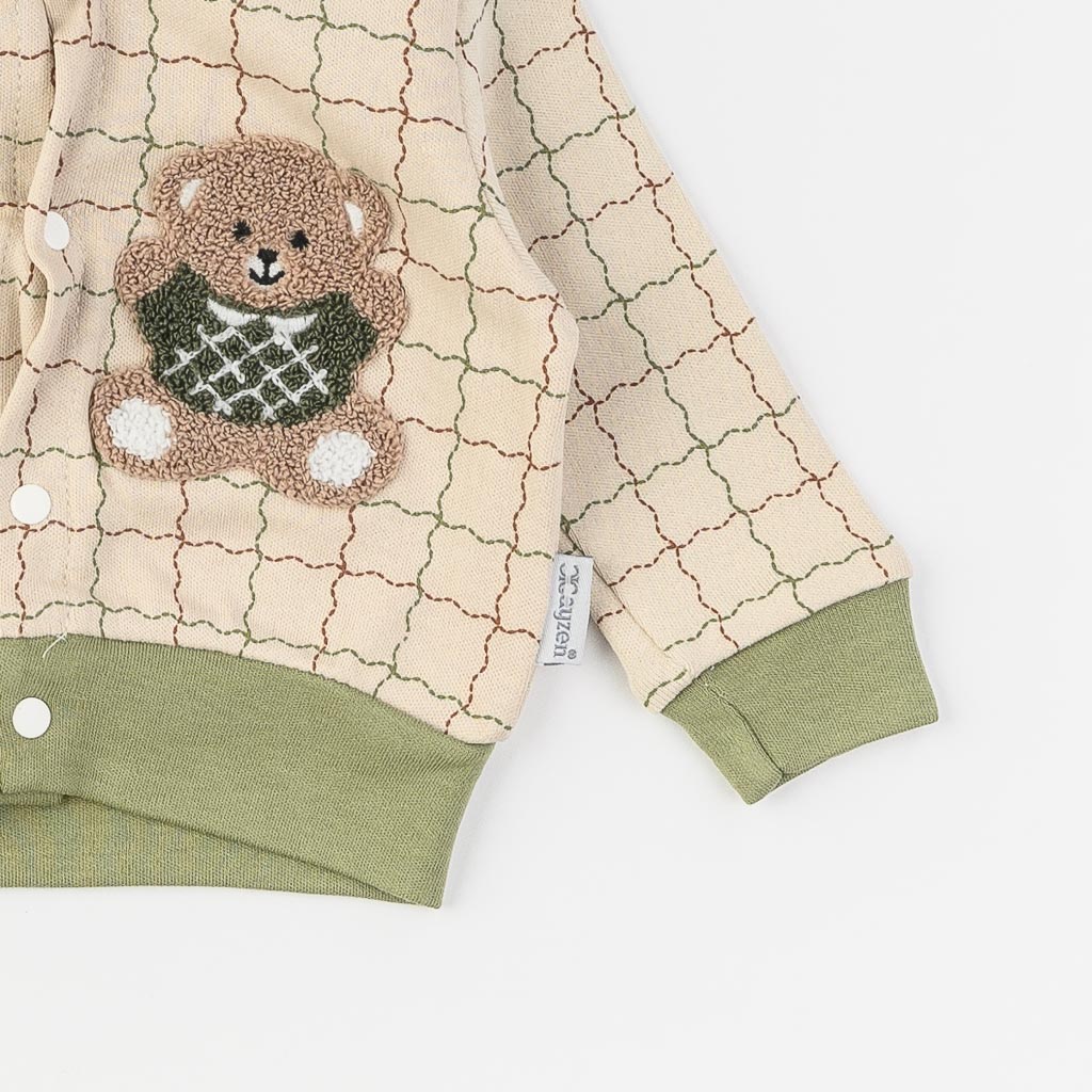 Бебешки комплект суитшърт панталонки и боди за момче Mini Baby Green Teddy Зелен