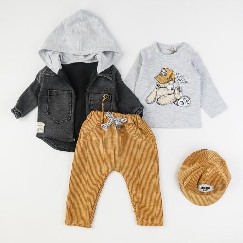 Бебешки комплект за момче дънково яке блуза панталон и шапка Jikko Baby Just me Горчица