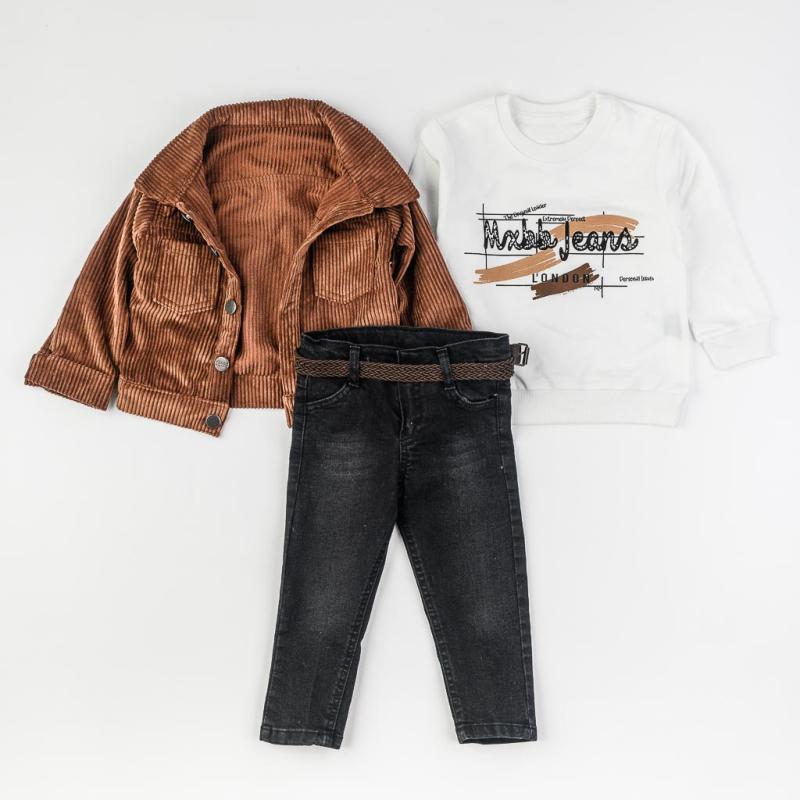 Childrens clothing set Jacket Shirt and Jeans For a boy  London  Brown