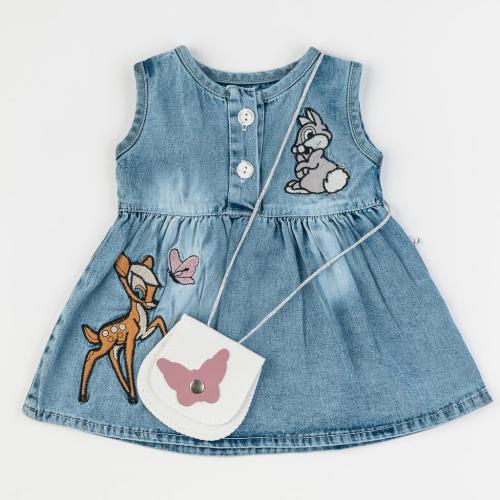 Бебешка дънкова рокля без ръкав Bambi с чантичка