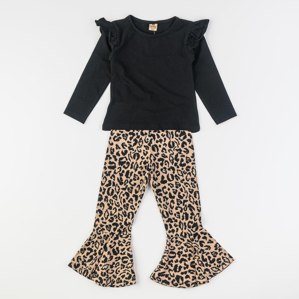 Детски комплект от трико за момиче блуза и панталон Selfie Черен