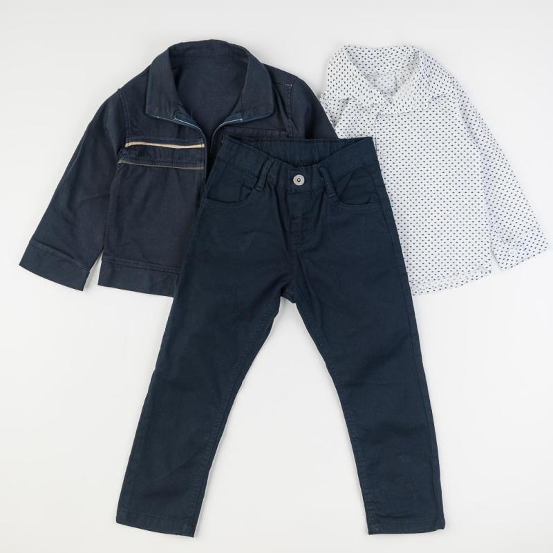 Childrens clothing set For a boy Jacket Shirt and Pants Dark blue