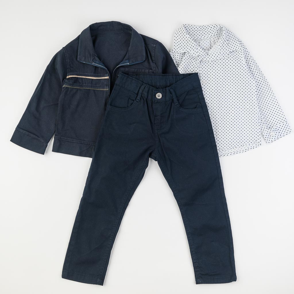 Детски комплект за момче яке риза и панталон Тъмносин