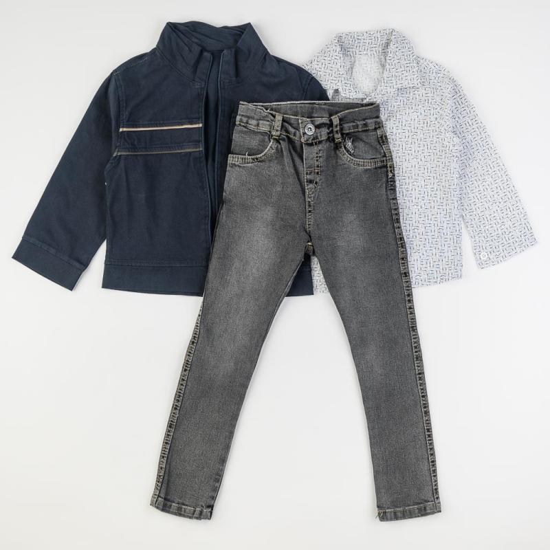 Childrens clothing set For a boy Jacket Shirt and Jeans  Be different  Dark blue
