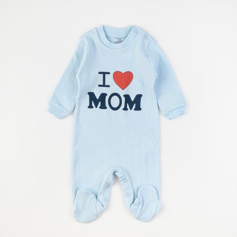 Baby overalls with long sleeves For a boy  Pinguu Kids   I Love Mom  Blue