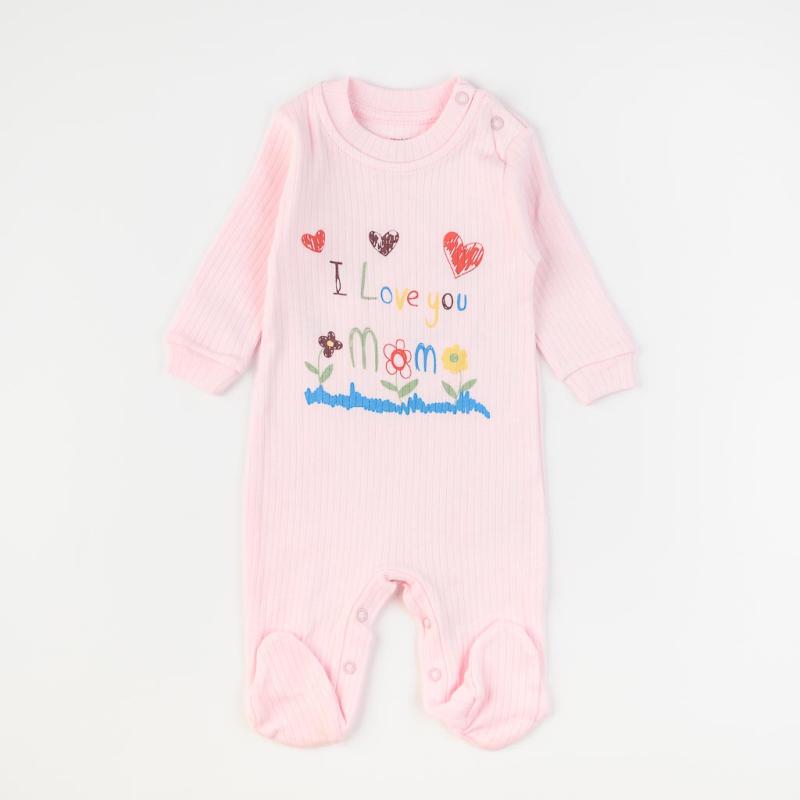Baby overalls with long sleeves For a girl  Pinguu Kids   I Love You Mom  Pink
