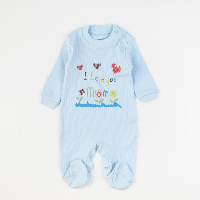 Baby overalls with long sleeves For a boy  Pinguu Kids   I Love You Mom  Blue