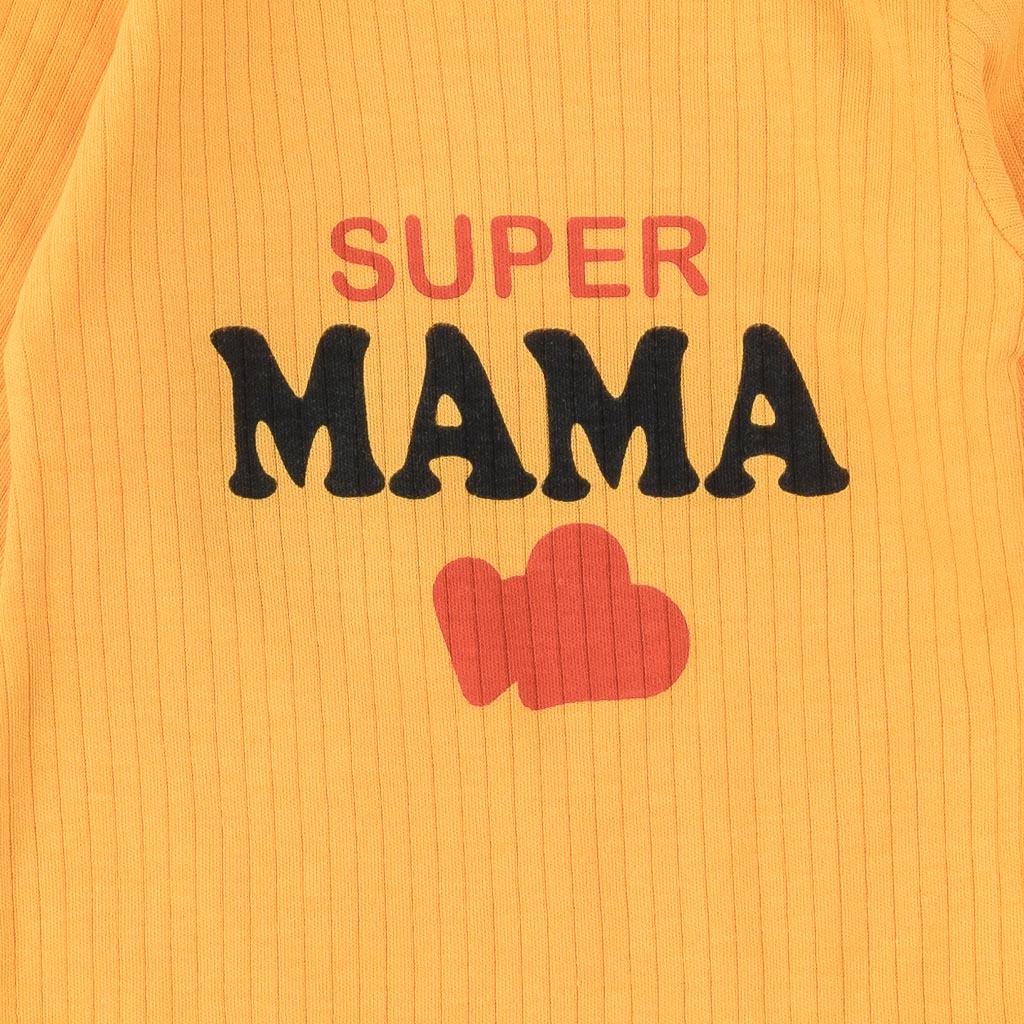 Бебешки гащеризон с дълъг ръкав Pinguu Kids Super Mama Жълт