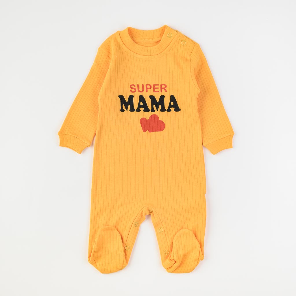 Бебешки гащеризон с дълъг ръкав Pinguu Kids Super Mama Жълт