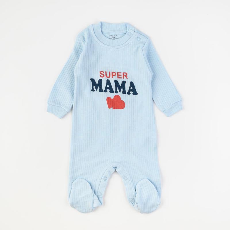 Βρεφικα φορμακια με μακρυ μανικι Για Αγόρι  Pinguu Kids   Super Mama  Μπλε