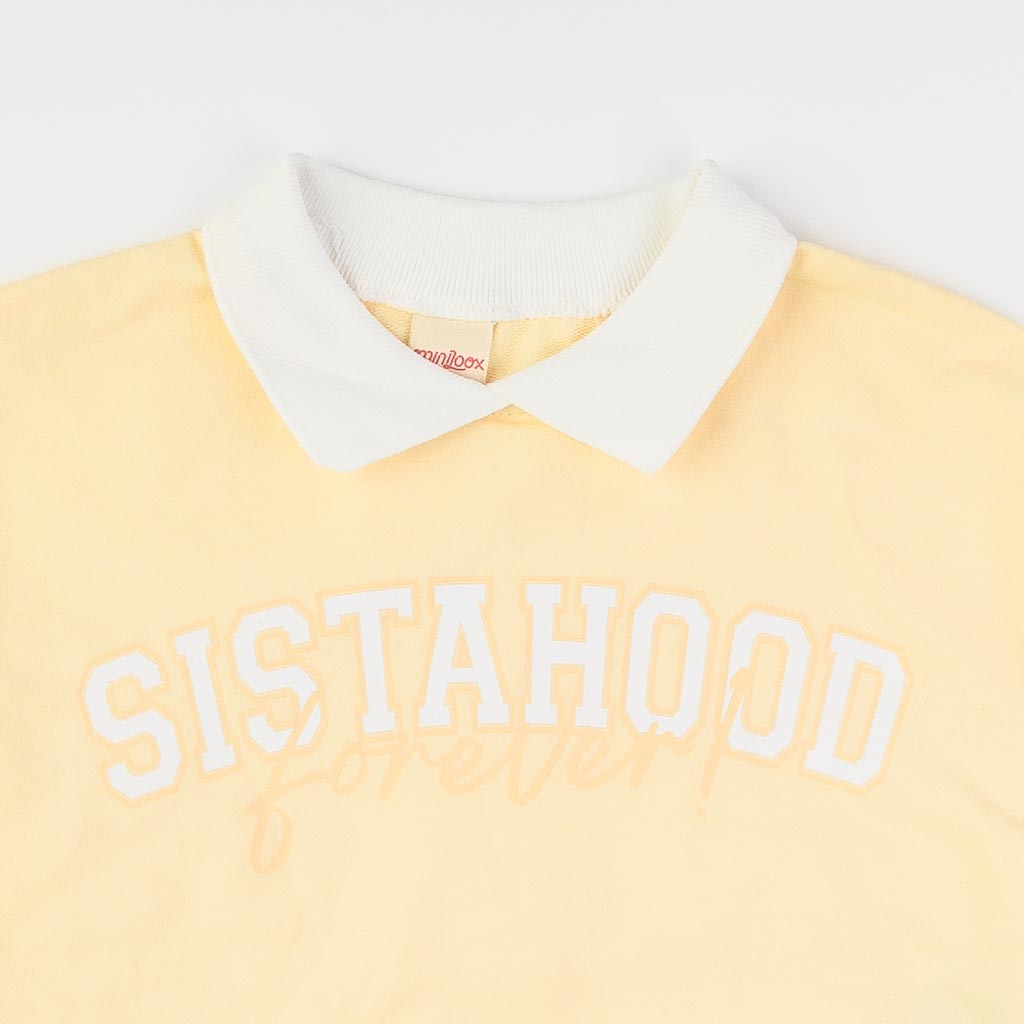 Детски спортен комплект за момиче блуза и панталон Sistahood forever Miniloox Жълт