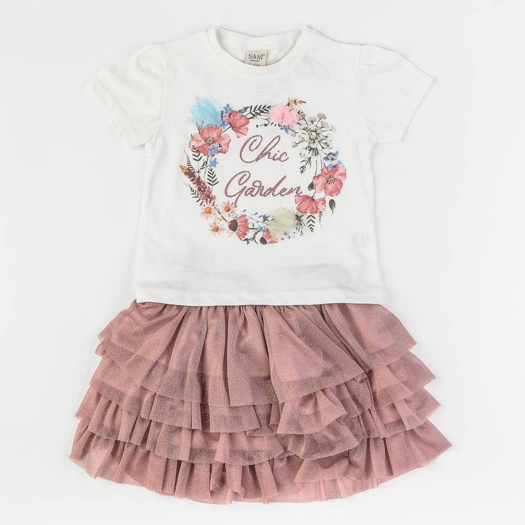 Παιδικό σετ Κοντομάνικη μπλούζα με Φούστα  Sani Chic Garden  Ροζ