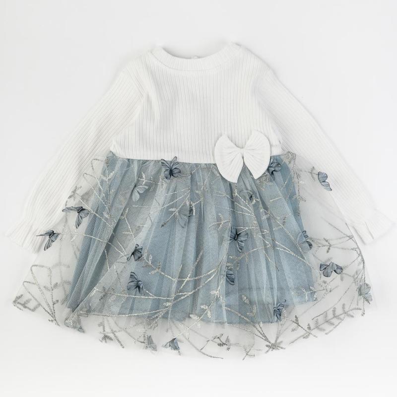 Βρεφικο φορεμα με μακρυ μανικι κορδελα για μαλλια και τουλι  Eray Kids Butterfly  Μπλε