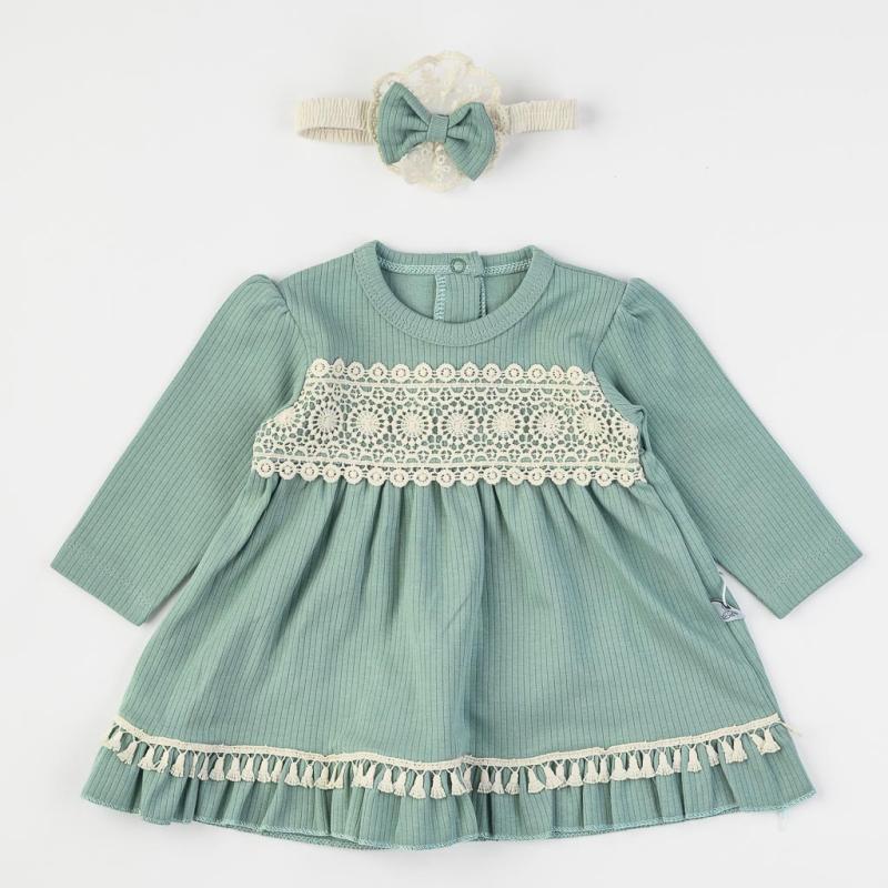 Baby dress with long sleeves and headband  Mini Born Blue collection  Blue