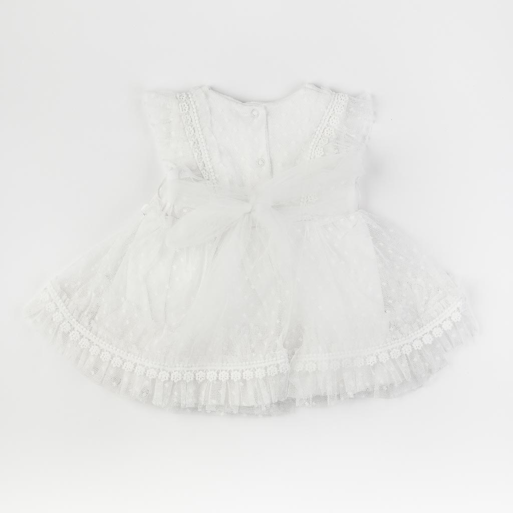 Бебешка официална рокля с дантела и лента за коса Mini Born Flower Baby Бяла