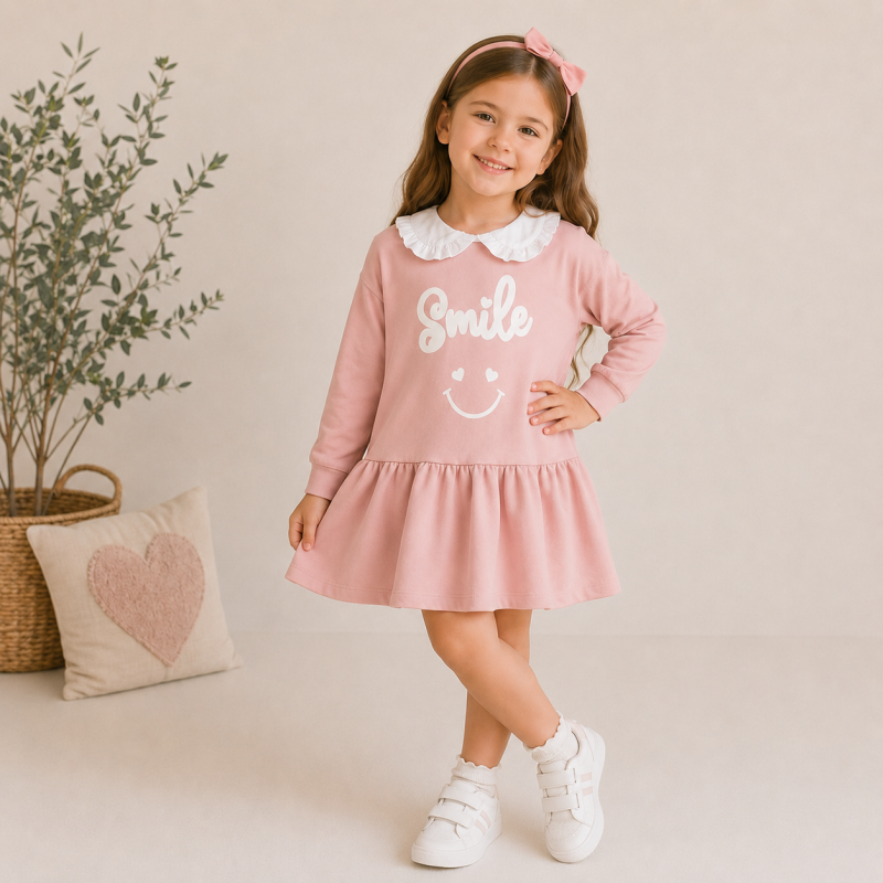 Детска рокля с дълъг ръкав Eray Kids Smile Розова