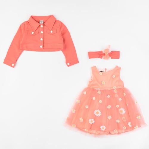 Детска официална рокля с яке и лента за коса Eray Kids Flower Оранжева