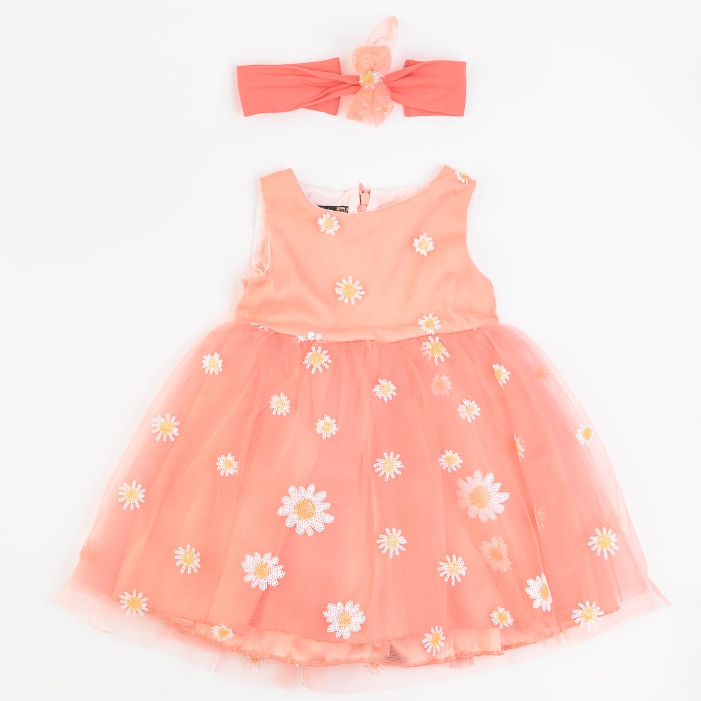 Детска официална рокля с яке и лента за коса Eray Kids Flower Оранжева