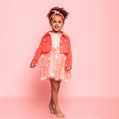 Παιδικο επισημο φορεμα Με μπουφάν με κορδελα για μαλλια  Eray Kids Flower  Πορτοκαλη