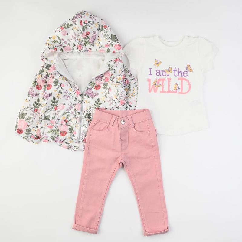 Childrens clothing set Jacket Shirt and Jeans For a girl  Spring Flowers