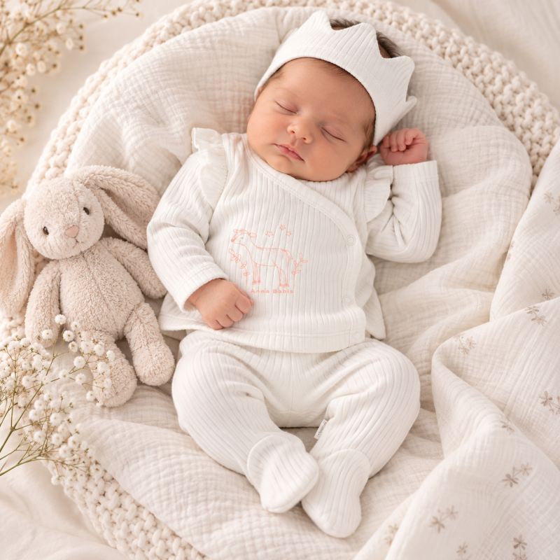 Комплект  новородено момиче 3 части Anna Babba Sweet Sheep Бял