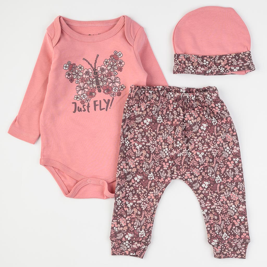 Βρεφικά σετ ρούχων απο 3 τεμαχια Για Κορίτσι  Miniworld Just Fly!  με καπελο Ροζ