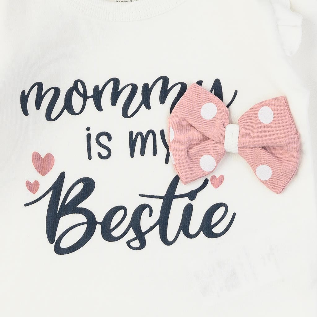 Βρεφικά σετ ρούχων απο 3 τεμαχια Για Κορίτσι  Miniworld Mommy is my bestie  με κορδελα για τα μαλλια Ροζ