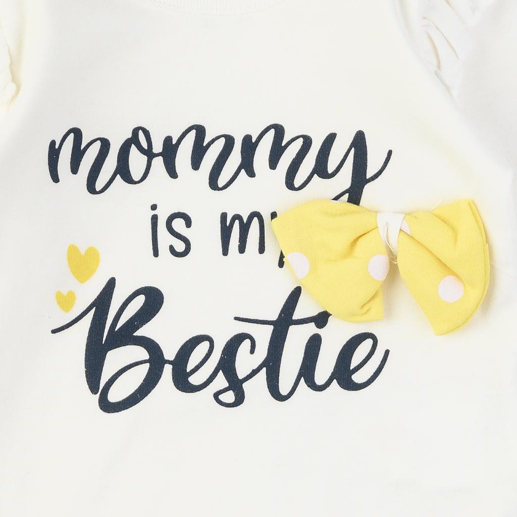 Βρεφικά σετ ρούχων απο 3 τεμαχια Για Κορίτσι  Miniworld Mommy is my bestie  με κορδελα για τα μαλλια Κιτρινο