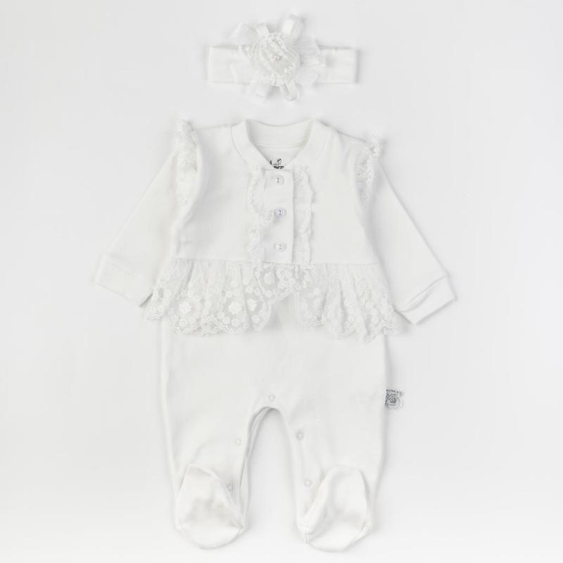 Baby overalls with lace and headband  Mini Born  White
