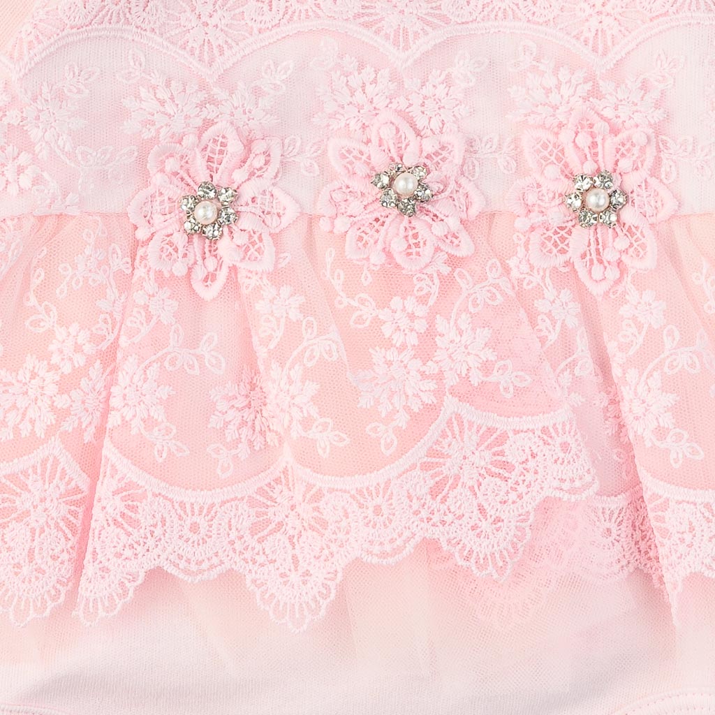 Βρεφικο κορμακι Για Κορίτσι με μακρυ μανικι με δαντελα  Taffy Crystal  ροζ