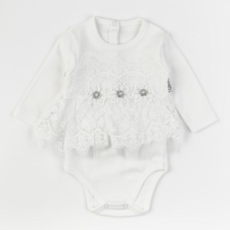 Baby bodysuit For a girl with long sleeves and lace  Taffy Crystal  White