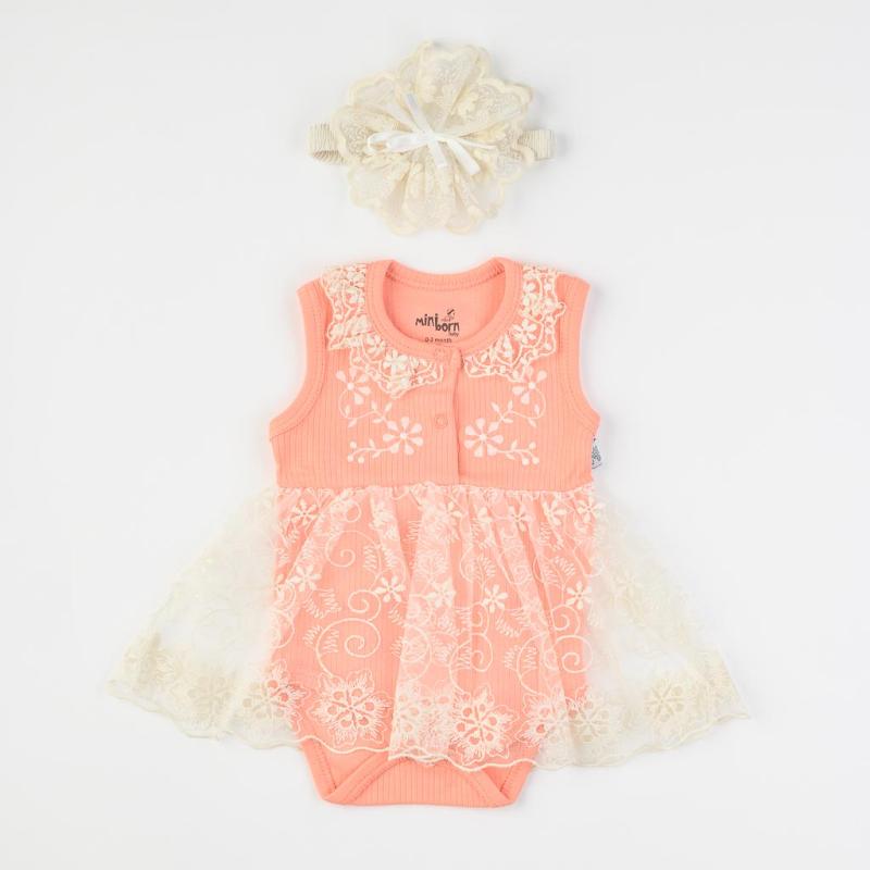 Baby bodysuit tank top For a girl  Mini Born   Peach Collection  with hair band Peach