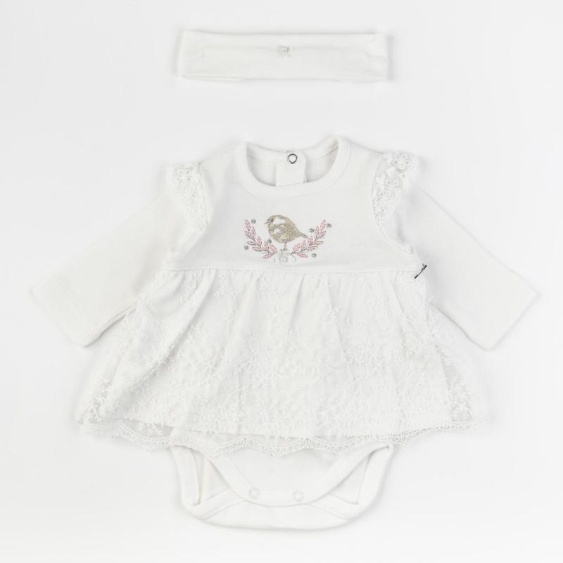 Baby bodysuit tank top For a girl with long sleeves and hair band  Anna Babba Perfect Bird  White