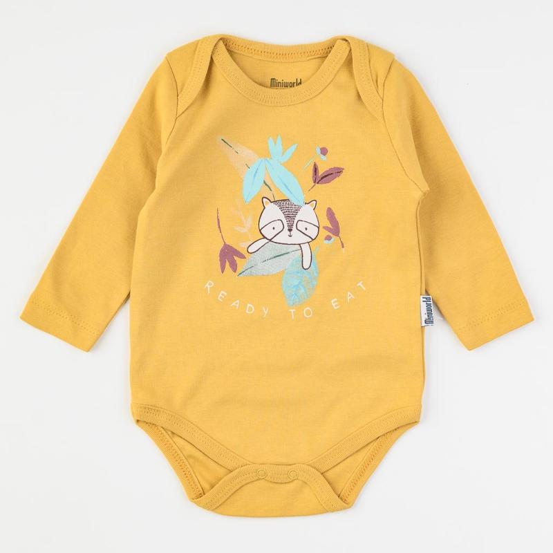Baby bodysuit with long sleeves For a girl  Miniworld Ready To Eat  Mustard