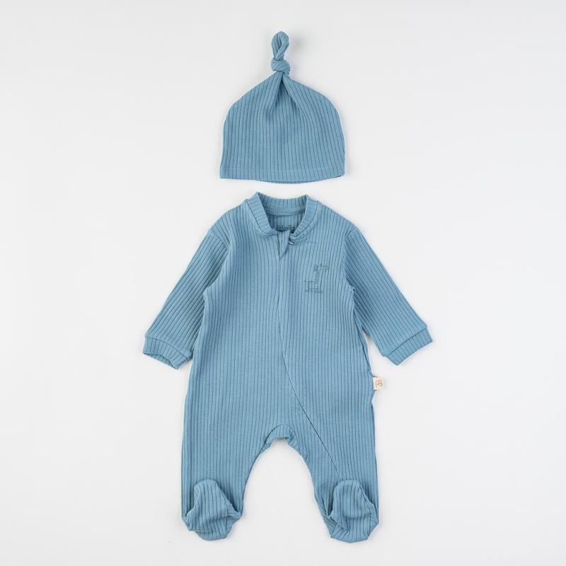Baby overalls with long sleeves For a boy  Anna Babba   Giraffe  with a hat Blue